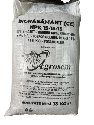 ÎNGRĂȘĂMÂNT NPK 15-15-15 – Sac 35 kg