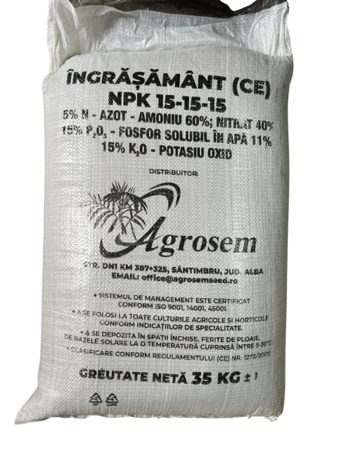 ÎNGRĂȘĂMÂNT NPK 15-15-15 – Sac 35 kg