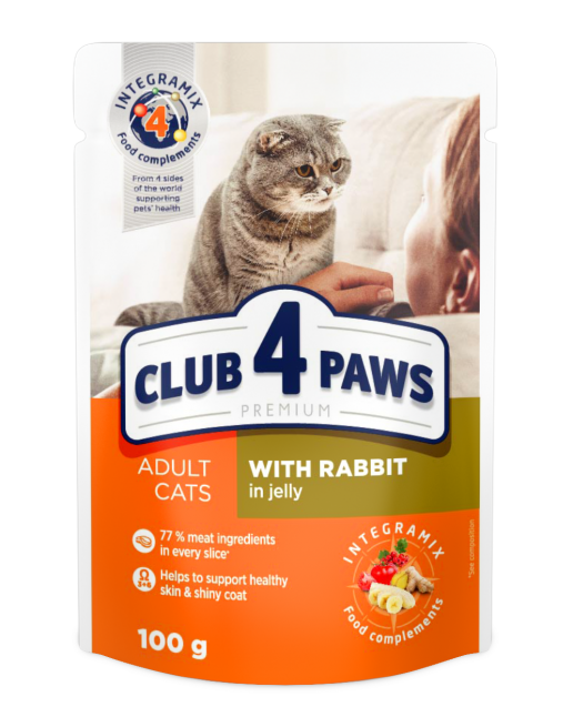 CLUB 4 PAWS PREMIUM pisici adulte cu iepure 100 g